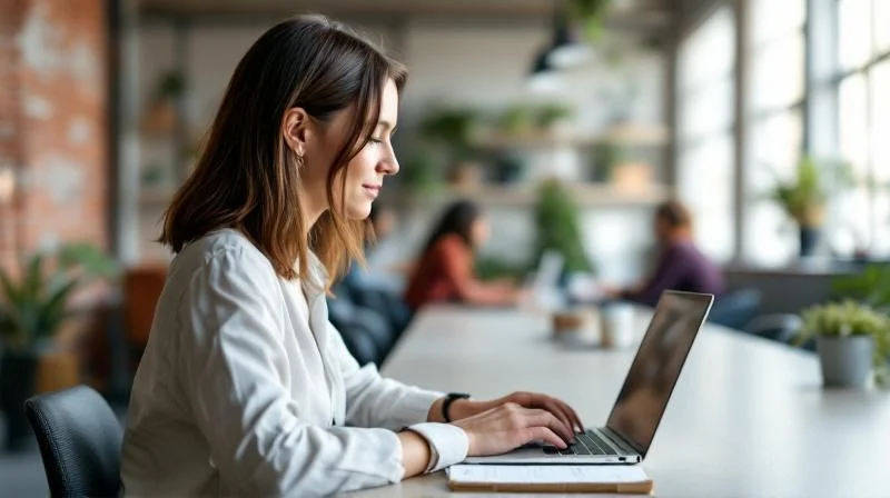 Quereinsteiger lernt KI-Tools am Laptop in einer Stuttgarter Coworking-Etage